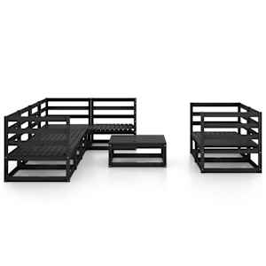 vidaXL 8-osainen Puutarhasohvasarja musta t&auml;ysi m&auml;nty