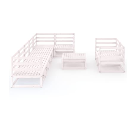 vidaXL Sodo poilsio baldų komplektas, 9 dalių, baltas, pu&scaron;ies masyvas