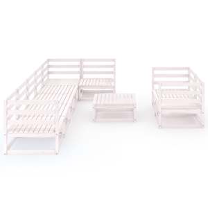 vidaXL Sodo poilsio baldų komplektas, 9 dalių, baltas, pu&scaron;ies masyvas