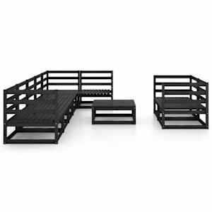 vidaXL Sodo poilsio komplektas, 9 dalių, juodas, pu&scaron;ies masyvas