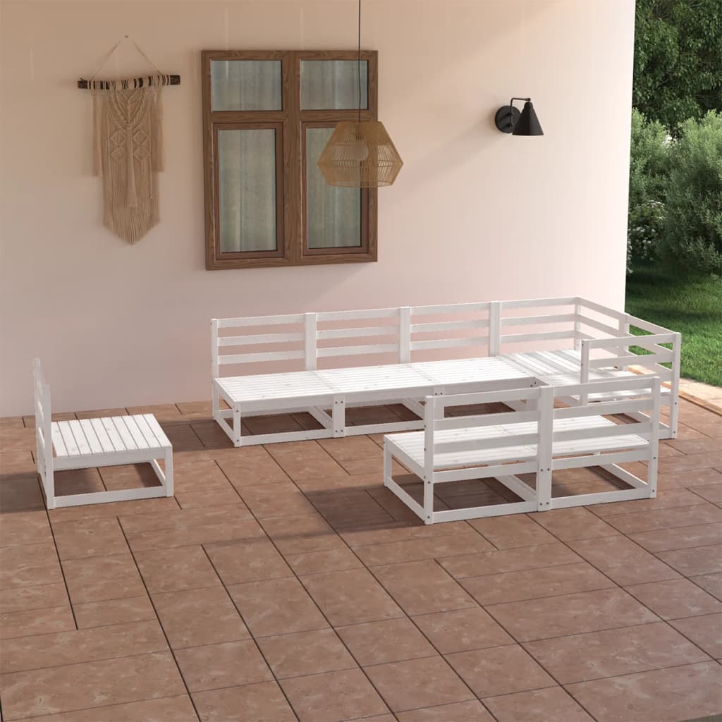vida XL 8-tlg. Garten-Lounge-Set Weiß Kiefer Massivholz