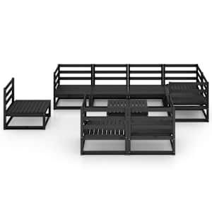 vidaXL Sodo poilsio komplektas, 9 dalių, juodas, pu&scaron;ies masyvas