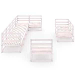 vidaXL Sodo poilsio baldų komplektas, 9 dalių, baltas, pu&scaron;ies masyvas