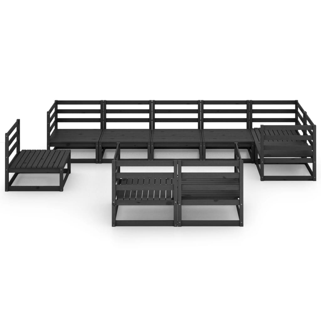 vidaXL 9 Piece Garden Lounge Set Black Solid Pinewood