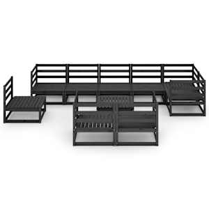 vidaXL Sodo poilsio komplektas, 10 dalių, juodas, pu&scaron;ies masyvas