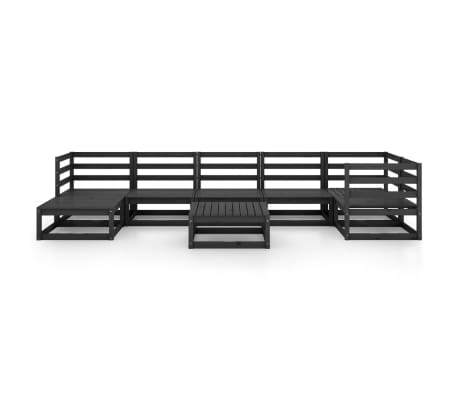 vidaXL Salon de jardin 8 pcs noir bois de pin massif