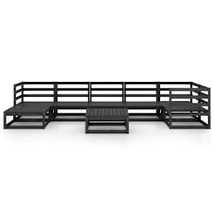 vidaXL Salon de jardin 8 pcs noir bois de pin massif