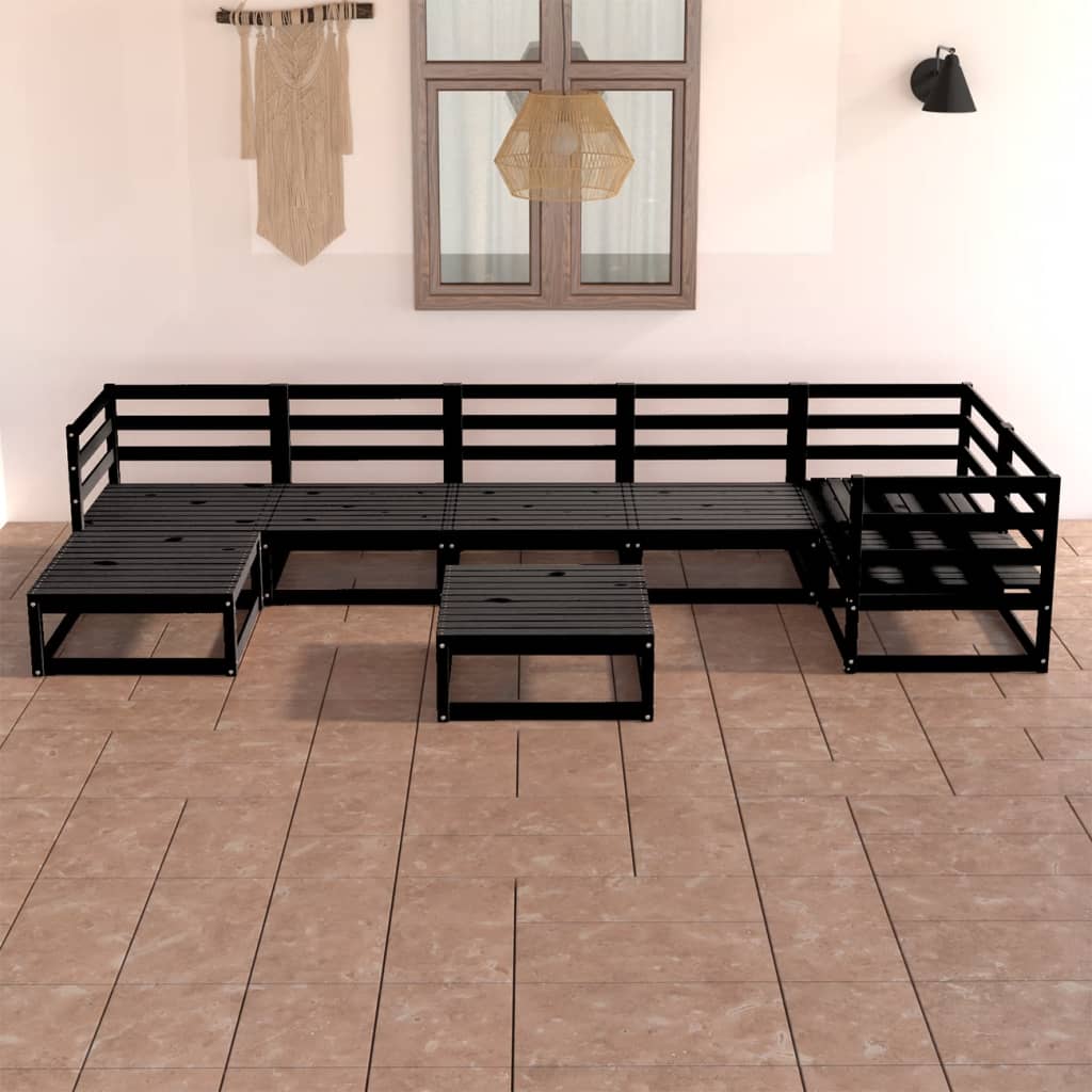 vidaXL 8-tlg. Garten-Lounge-Set Schwarz Massivholz Kiefer