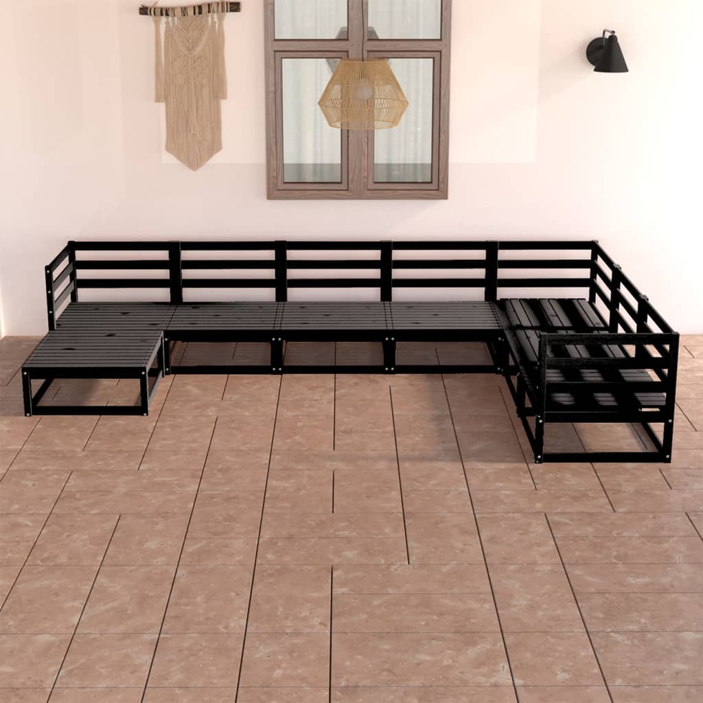 Salon de jardin 7 pcs noir bois de pin massif