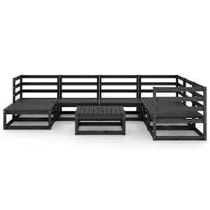 vidaXL Salon de jardin 8 pcs noir bois de pin massif