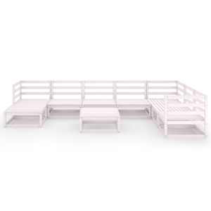 vidaXL Sodo poilsio baldų komplektas, 9 dalių, baltas, pu&scaron;ies masyvas