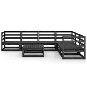 vidaXL Sodo poilsio baldų komplektas, 7 dalių, juodas, pu&scaron;ies masyvas