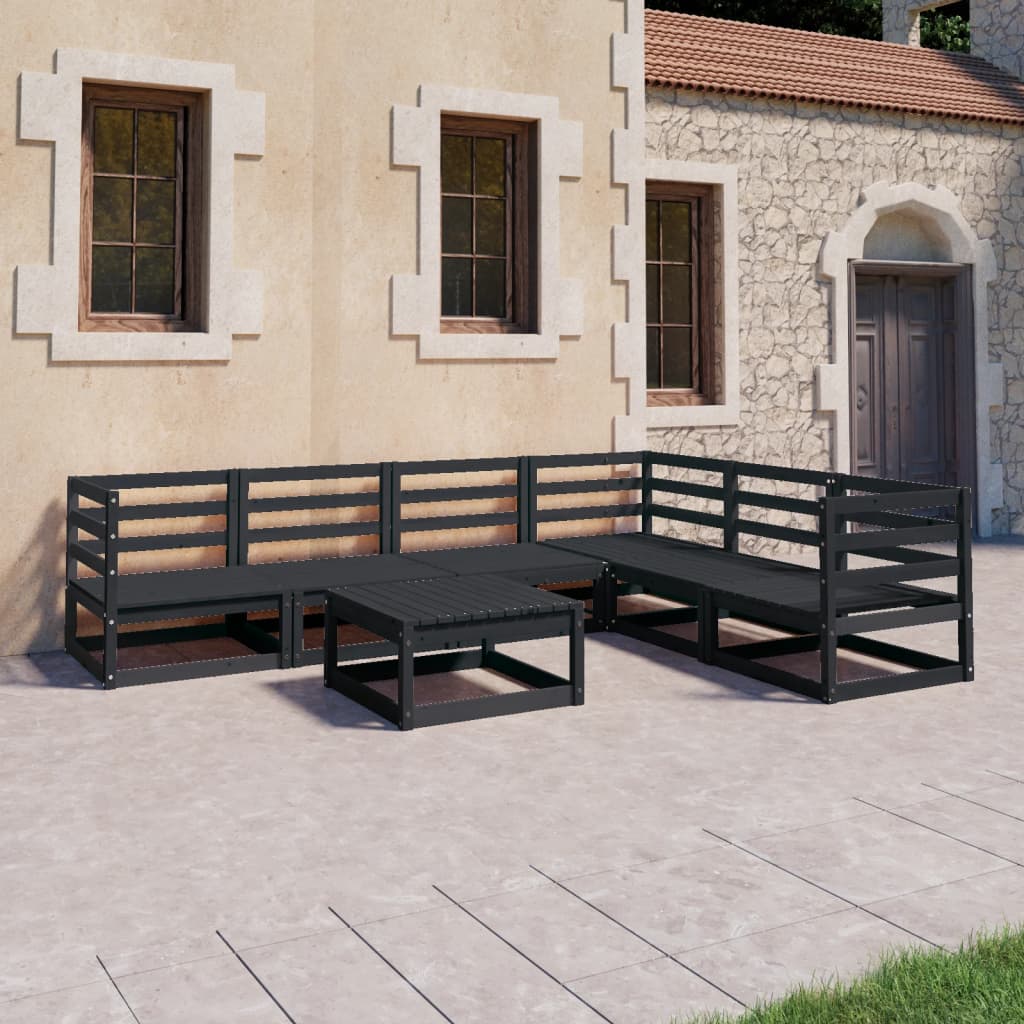 Salon de jardin 7 pcs noir bois de pin massif