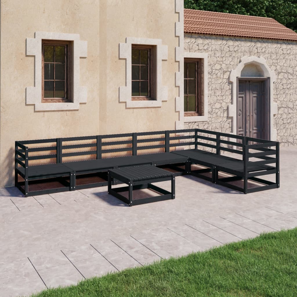 Salon de jardin 8 pcs noir bois de pin massif
