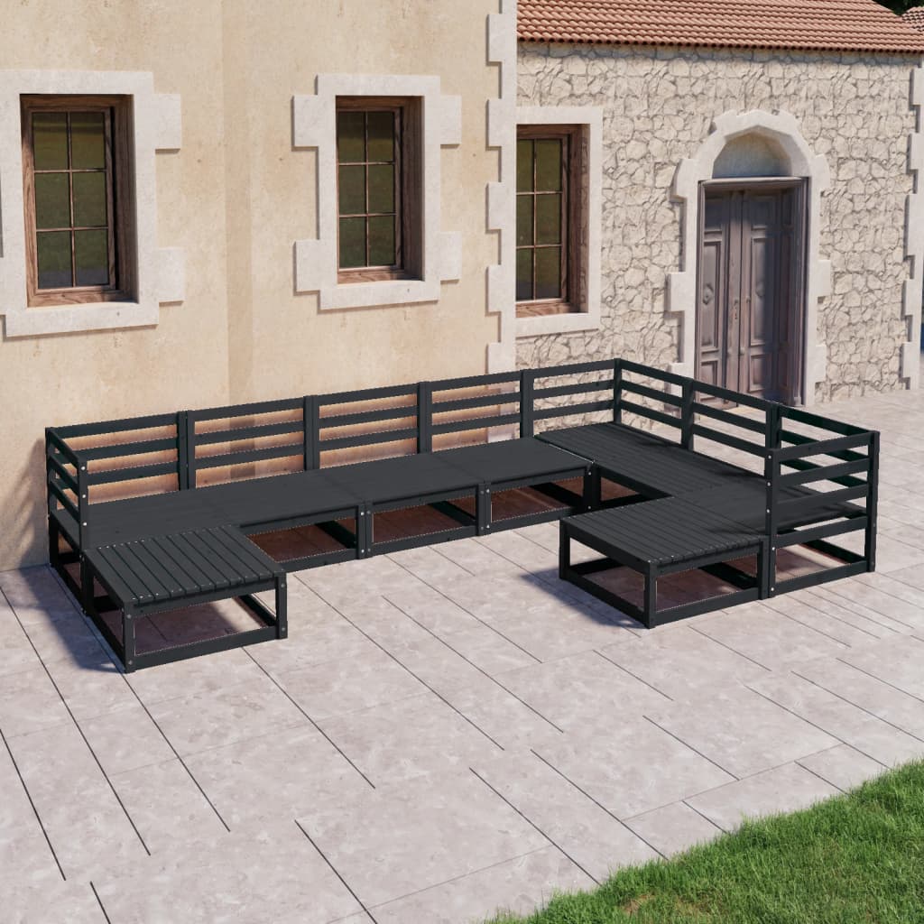 vidaXL Set mobilier de grădină, 9 piese, negru, lemn masiv de pin