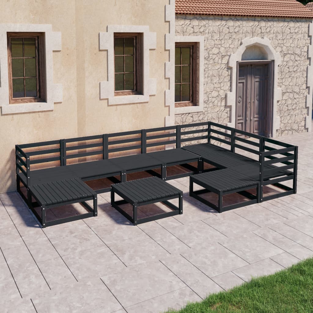 vidaXL Set mobilier relaxare de grădină 10 piese negru lemn masiv pin