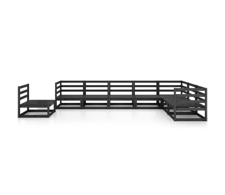vidaXL Salon de jardin 8 pcs noir bois de pin massif