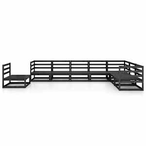 vidaXL Salon de jardin 8 pcs noir bois de pin massif