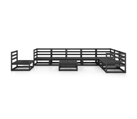 vidaXL Salon de jardin 9 pcs noir bois de pin massif