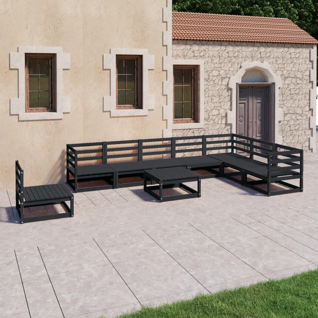 vidaXL 9-tlg. Garten-Lounge-Set Schwarz Massivholz Kiefer