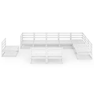 vidaXL Sodo poilsio baldų komplektas, 9 dalių, baltas, pu&scaron;ies masyvas