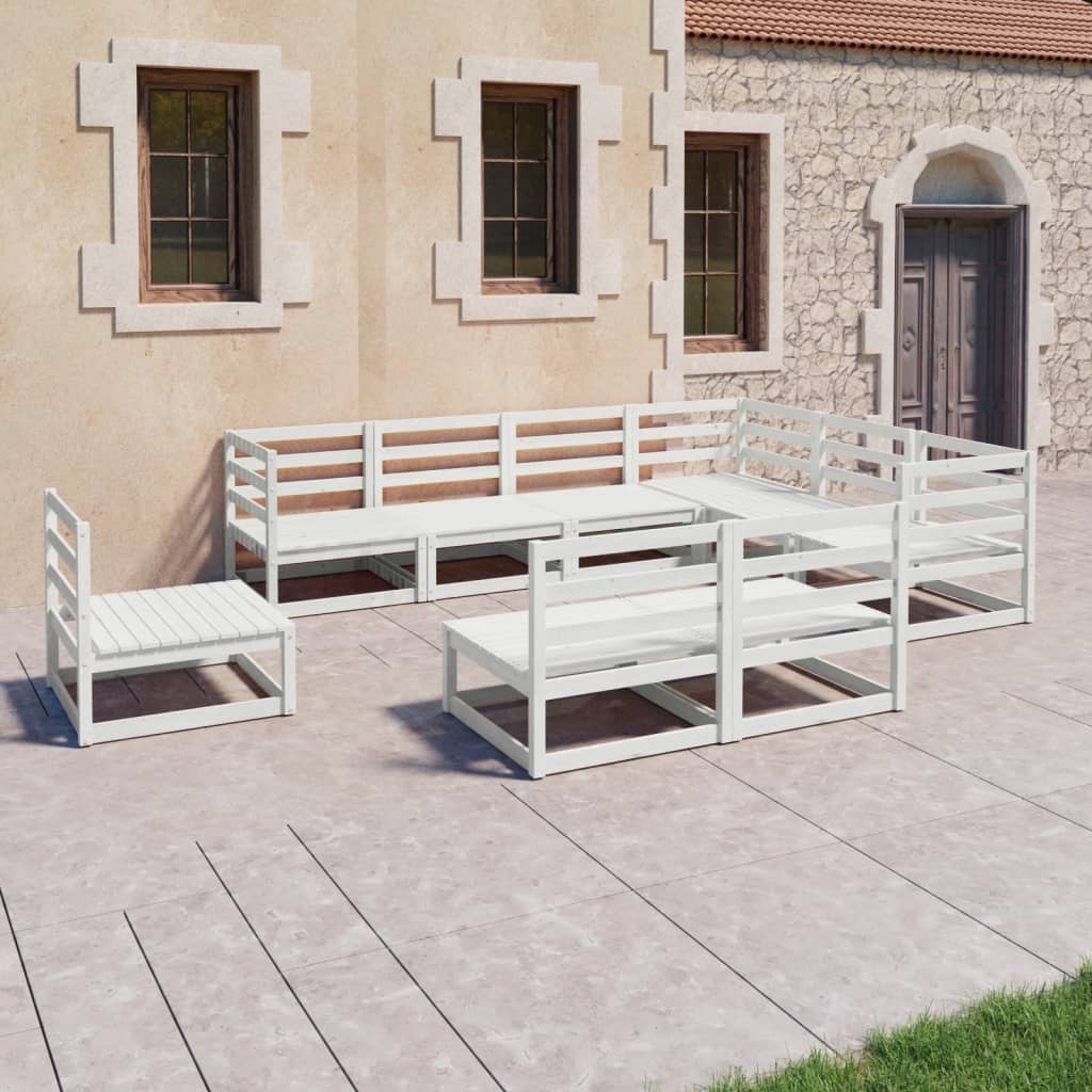 vidaXL Set mobilier de grădină, 9 piese, alb, lemn masiv de pin Alb imagine noua
