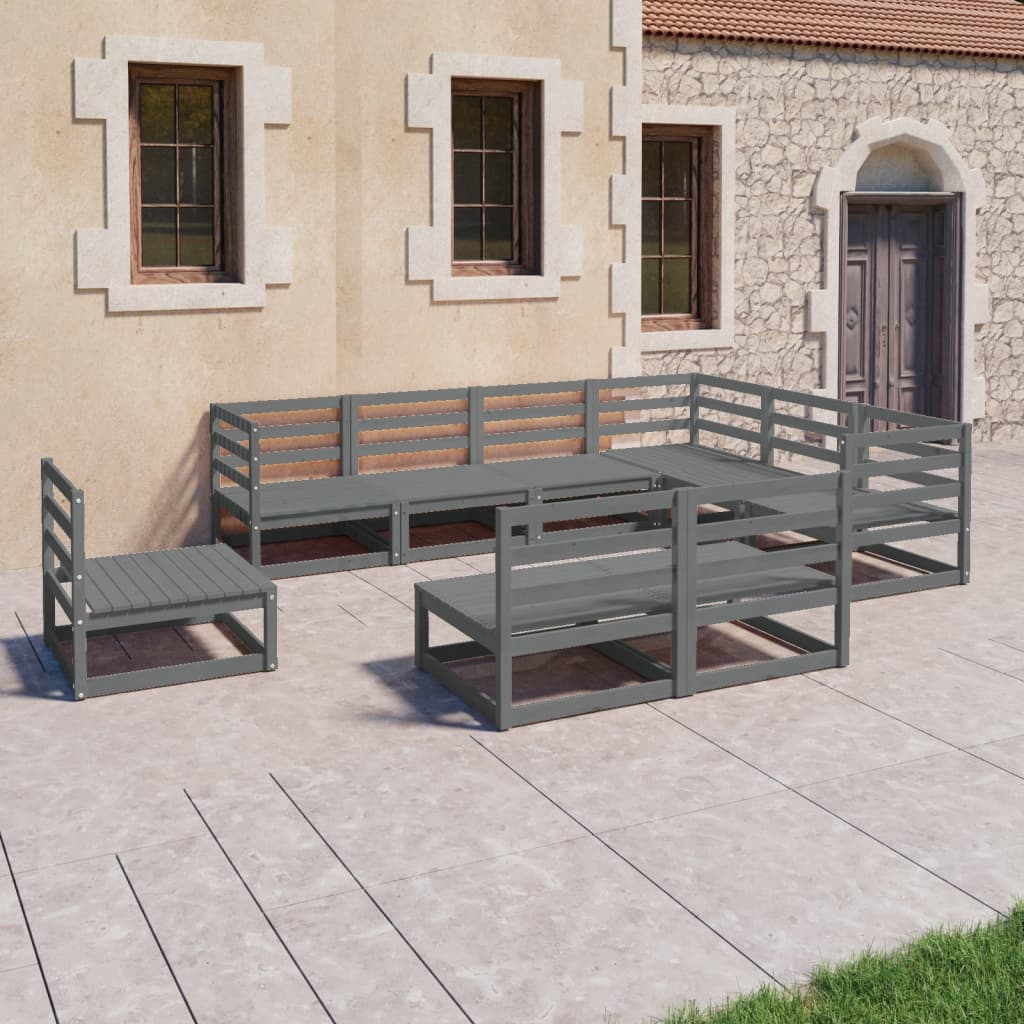 vidaXL 9-tlg. Garten-Lounge-Set Grau Kiefer Massivholz