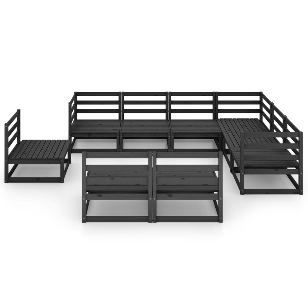 

vidaXL 9-delige Loungeset massief grenenhout zwart
