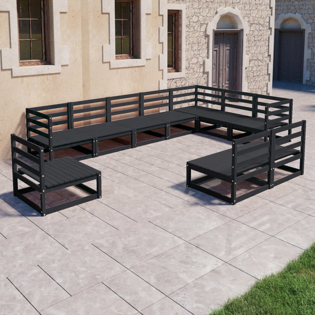 vidaXL 10-tlg. Garten-Lounge-Set Schwarz Massivholz Kiefer