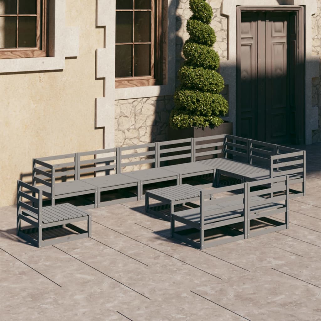 vidaXL 11-tlg. Garten-Lounge-Set Grau Kiefer Massivholz