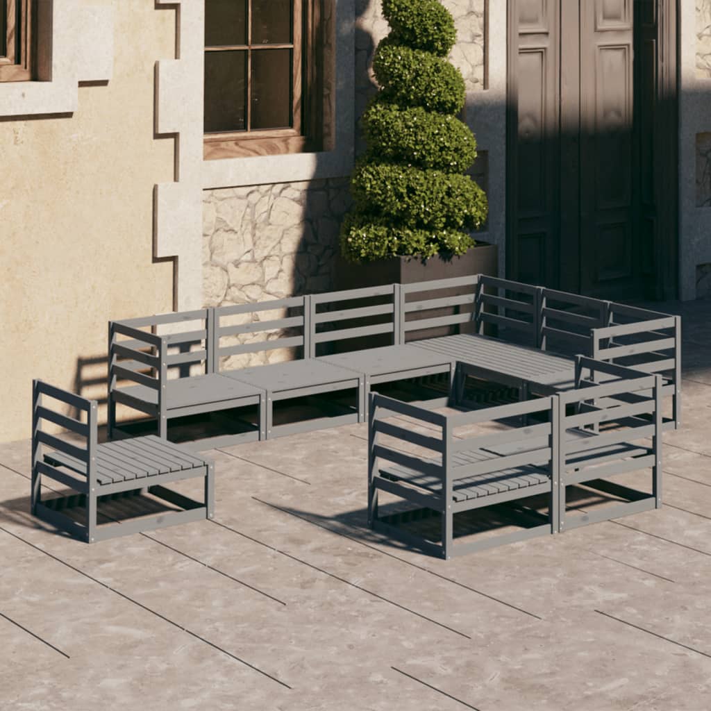 vidaXL 9-tlg. Garten-Lounge-Set Grau Kiefer Massivholz