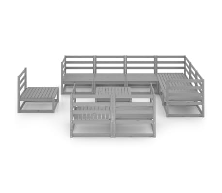 vidaXL Sodo poilsio baldų komplektas, 10 dalių, pilkas, pu&scaron;ies masyvas