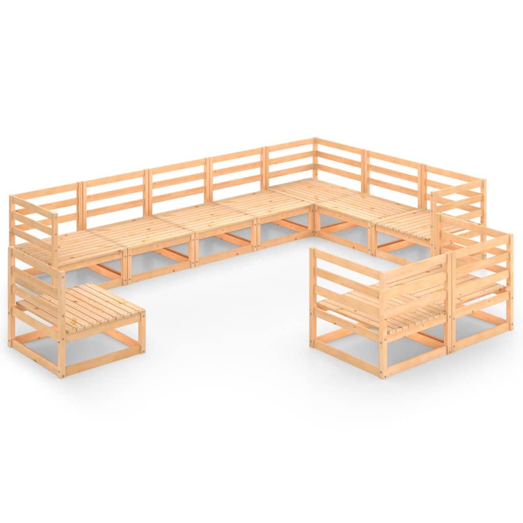 vidaXL Set mobilier de gradina, 10 piese, lemn masiv de pin