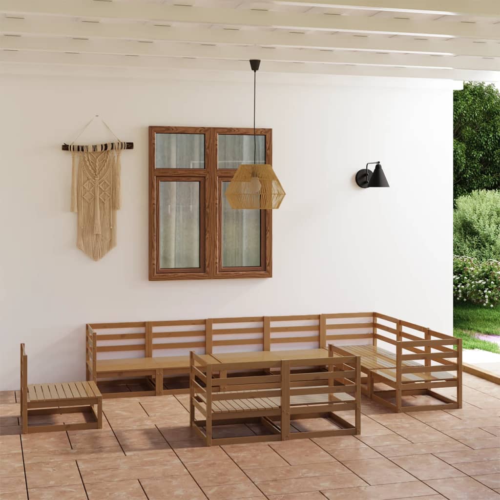 vidaXL 10-tlg. Garten-Lounge-Set Honigbraun Massivholz Kiefer