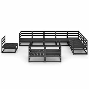 vidaXL Sodo poilsio komplektas, 10 dalių, juodas, pu&scaron;ies masyvas