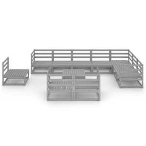 vidaXL Sodo poilsio baldų komplektas, 11 dalių, pilkas, pu&scaron;ies masyvas