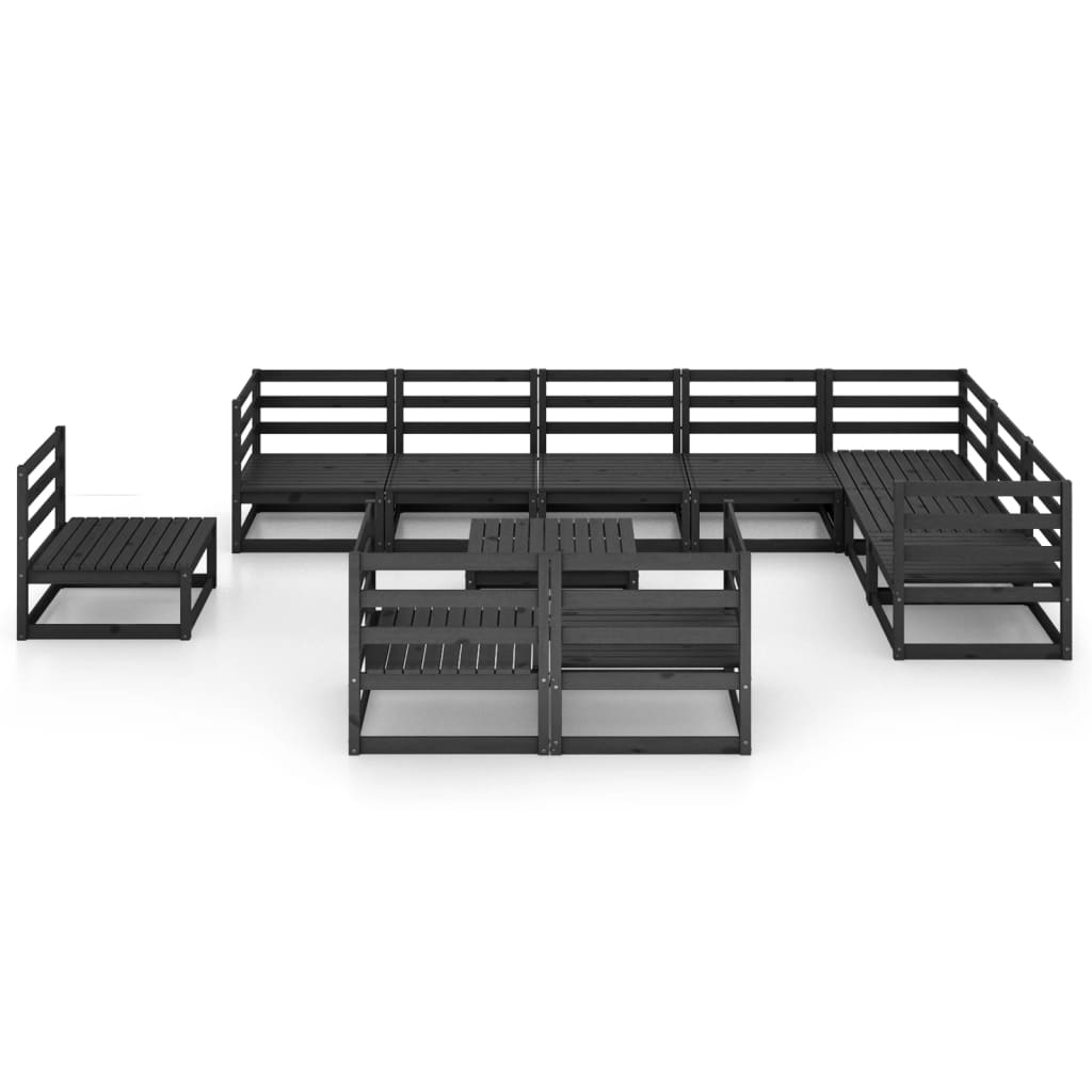 vidaXL 11-tlg. Garten-Lounge-Set Schwarz Massivholz Kiefer