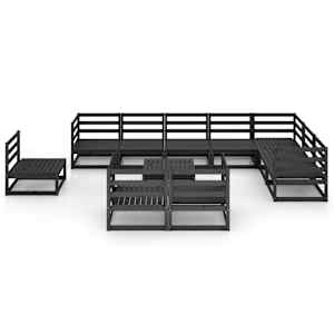 vidaXL Sodo poilsio komplektas, 11 dalių, juodas, pu&scaron;ies masyvas