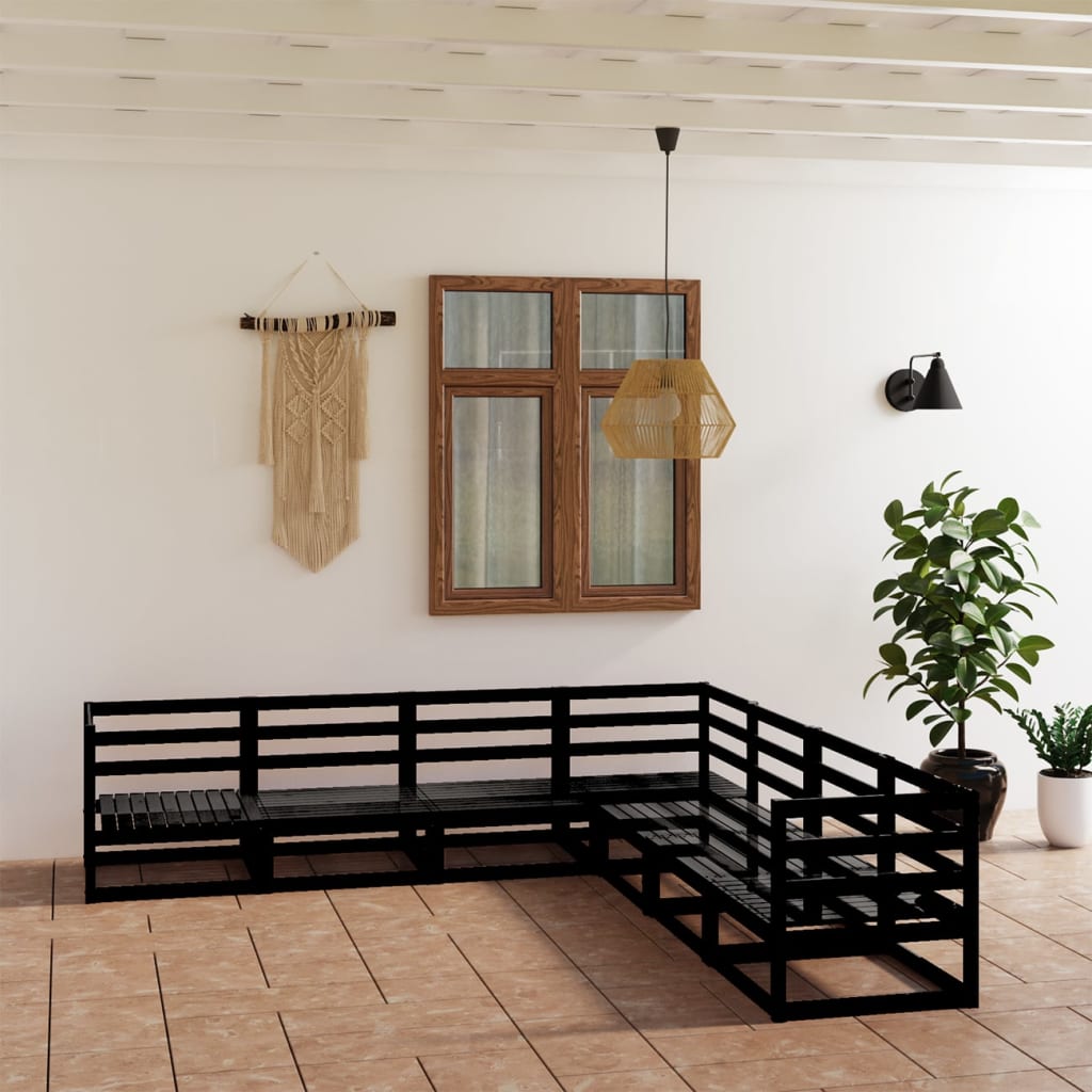 vidaXL Set mobilier de grădină, 7 piese, negru, lemn masiv de pin Gradina