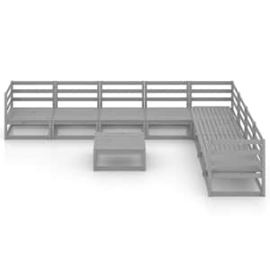 vidaXL Sodo poilsio baldų komplektas, 9 dalių, pilkas, pu&scaron;ies masyvas