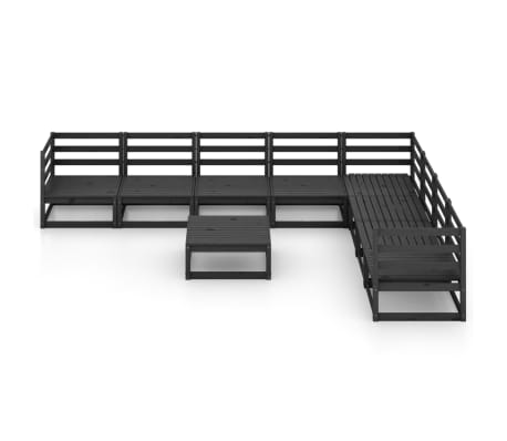 vidaXL Salon de jardin 9 pcs noir bois de pin massif