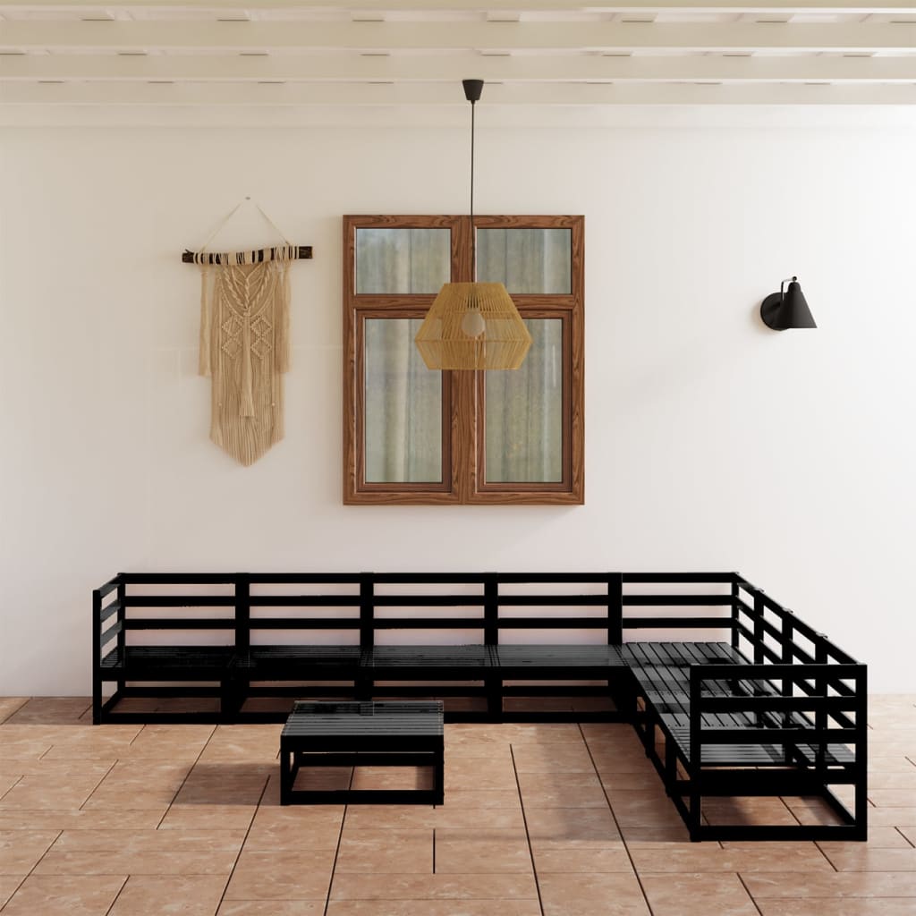 vidaXL Set mobilier de grădină, 9 piese, negru, lemn masiv de pin Gradina imagine noua