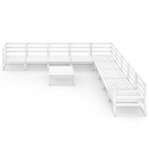 vidaXL Sodo poilsio komplektas, 10 dalių, baltas, pu&scaron;ies masyvas