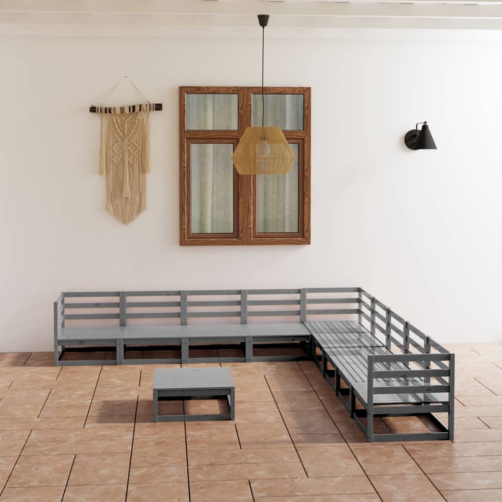 vidaXL Set mobilier de grădină, 10 piese, gri, lemn masiv de pin vidaxl.ro