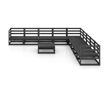 vidaXL Salon de jardin 10 pcs noir bois de pin massif