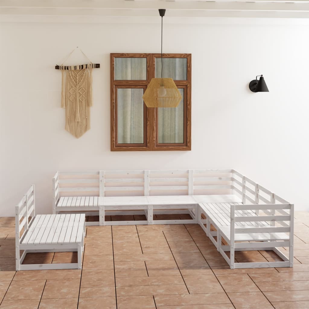 vidaXL Set mobilier de grădină, 9 piese, alb, lemn masiv de pin vidaXL