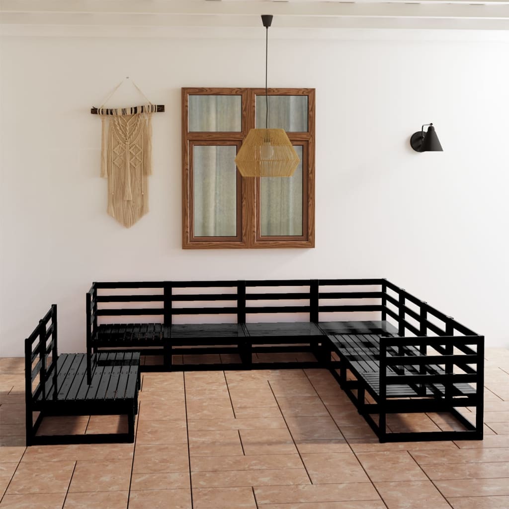 vidaXL 9-tlg. Garten-Lounge-Set Schwarz Massivholz Kiefer