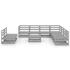 vidaXL Sodo poilsio baldų komplektas, 10 dalių, pilkas, pu&scaron;ies masyvas