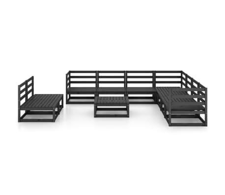 vidaXL Salon de jardin 10 pcs noir bois de pin massif