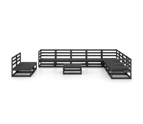 vidaXL Salon de jardin 11 pcs noir bois de pin massif